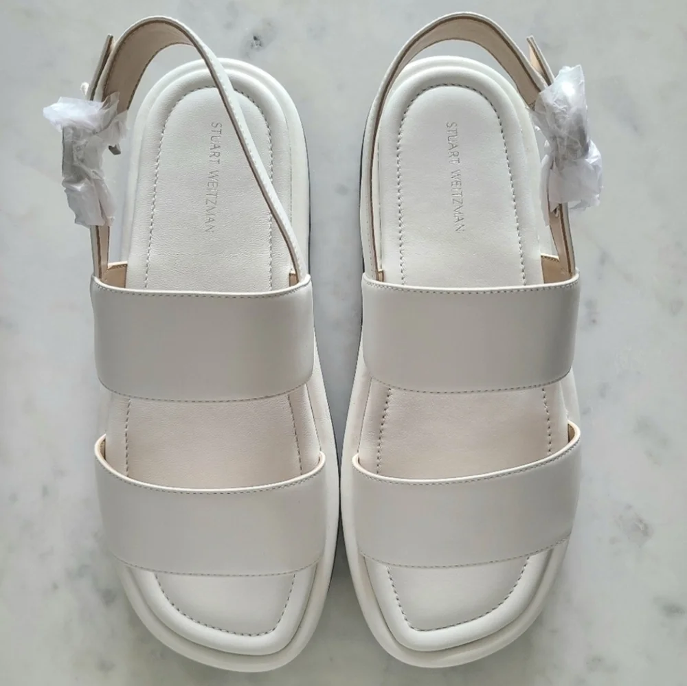 Stuart Weitzman Elodie Leather Sandals, Size 8, White, NIB